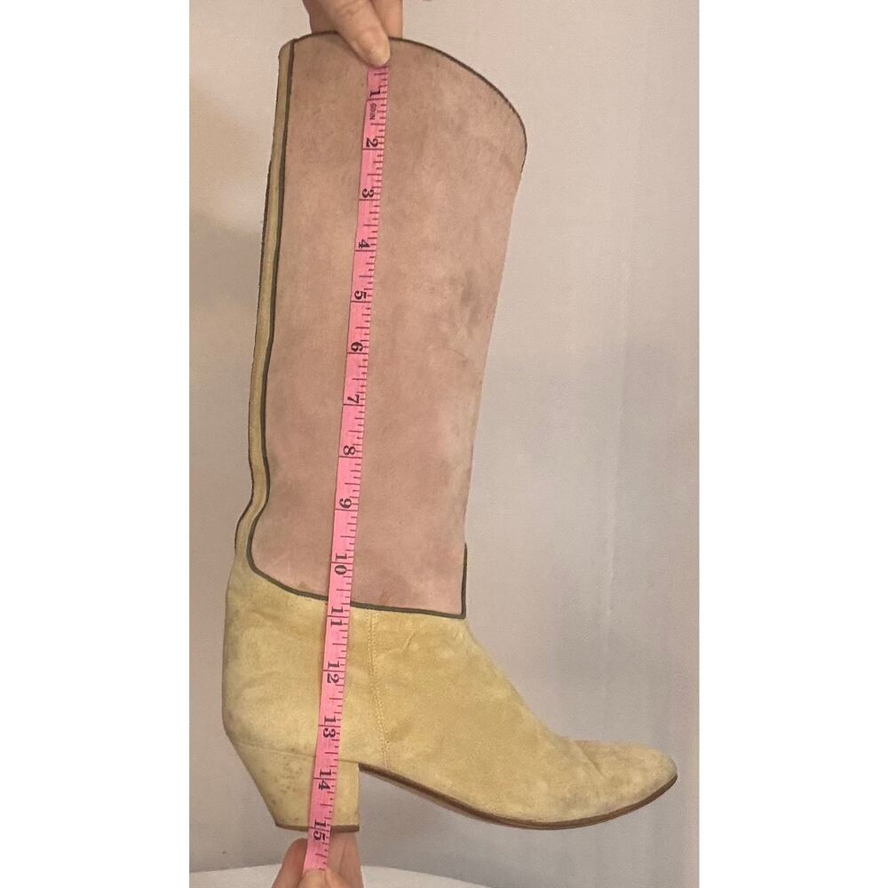 🔥SALE🔥VTG Maud Frizon 70’s/80’s Suede Boot 1.5” Heel Beige/Green French Designer - Picture 16 of 16